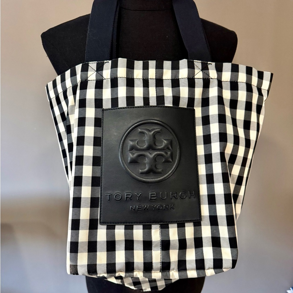 Tory Burch Gingham Black and White Tote